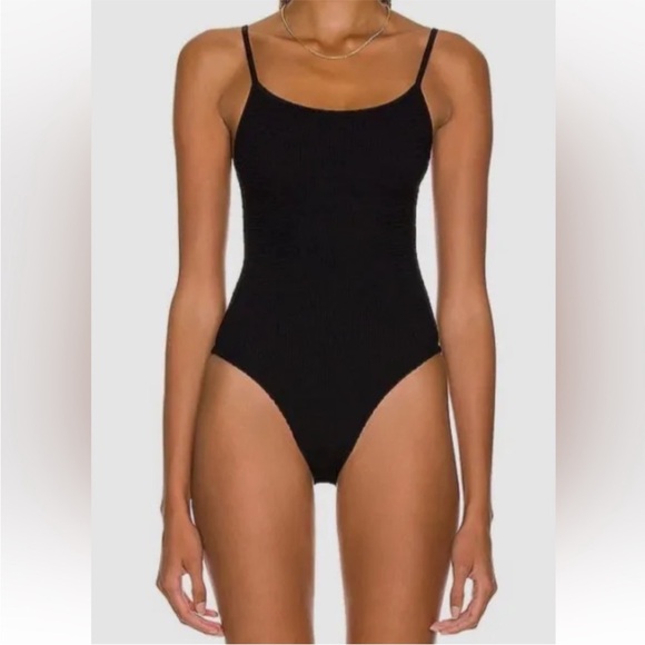 Hunza G Pamela Black One Piece Swimsuit Classic Timeless Crinkle Noir - Picture 2 of 6